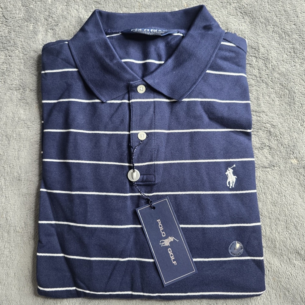 Ralph Lauren Polo Golf Polo Shirt Mens XL Navy Striped White Pony Mesh Pro Fit
